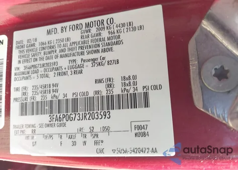 2018 Ford Fusion S из США, поврежденный, VIN 3FA6P0G73JR203593